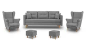 Komplety wypoczynkowe - Zestaw Wypoczynkowy Skandynawski Sofa + 2 Fotele z Podnóżkami - miniaturka - grafika 1