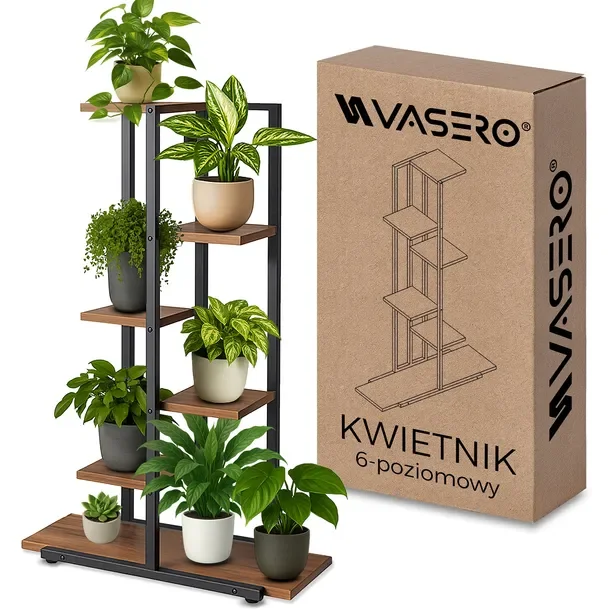 Kwietnik Stojący Metalowy Drewno Loft Stojak Na Kwiaty Rośliny Półki 113cm