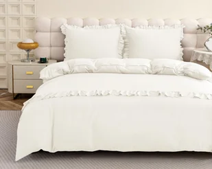 Cotton World Pościel 160x220 4cz FFH2743 biała falbana - Pościel - miniaturka - grafika 1