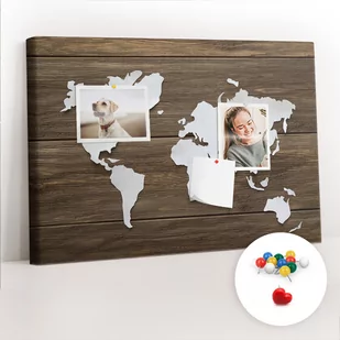 Szkolna Tablica korkowa 60x40 cm, Kolorowe Pinezki, wzór Mapa Świata na deskach - Tablice i flipcharty - miniaturka - grafika 1