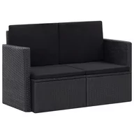 Sofy ogrodowe - vidaXL 2 osobowa sofa ogrodowa z poduszkami czarna polirattan 45784 45784 - miniaturka - grafika 1