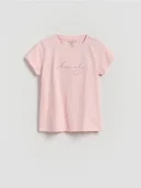 Koszulki dla dziewczynek - Reserved - T-shirt z haftowanym napisem - różowy - miniaturka - grafika 1