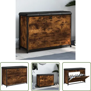 The Living Store Ławka na buty z klapą dąb wędzony 82x32x56 cm - Szafki na buty - miniaturka - grafika 1