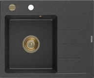Zlewozmywaki - Mexen Ben zlewozmywak granitowy 1-komorowy z ociekaczem prawy 600 x 500 mm, czarny nakrapiany, syfon złoty - 6523605000-76-G - miniaturka - grafika 1