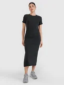 Sukienki - 4F Sukienka midi z prążkowanej dzianiny damska - czarna L - miniaturka - grafika 1