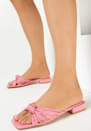 Klapki i japonki damskie - Czerwone Klapki na Płaskim Obcasie ze Splątanymi Paskami Melani - miniaturka - grafika 1