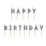 Urodziny dla dorosłych - PartyDeco Świeczki urodzinowe Happy Birthday srebrny 13szt 13 szt. - miniaturka - grafika 1