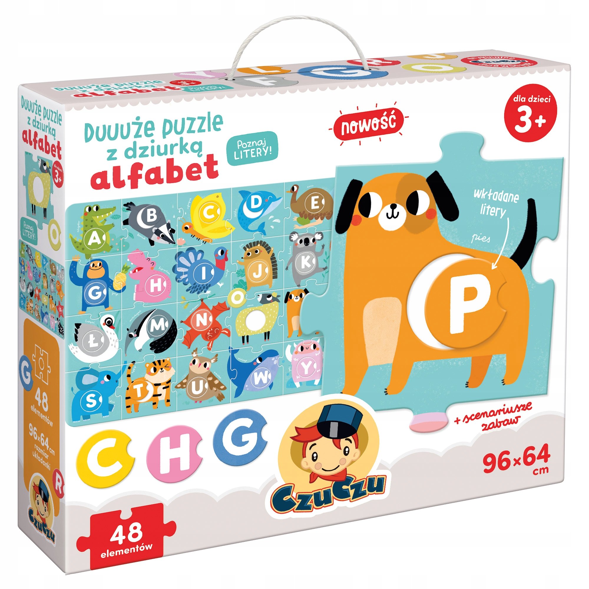 CzuCzu Alfabet duuuże puzzle z dziurką 3+