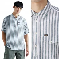 Koszule męskie - Lee POPOVER SHIRT Evergreen LUŹNA LNIANA KOSZULA RUBASZKA KRÓTKI RĘKAW M - miniaturka - grafika 1