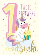 Kartki okolicznościowe i zaproszenia - Kukartka Karnet B6 PR-175 Roczek jednorożec - Kukartka - miniaturka - grafika 1