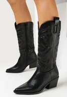 Kozaki damskie - Czarne Kozaki Kowbojki z Przeszyciami i Szpiczastym Noskiem Taoi - miniaturka - grafika 1