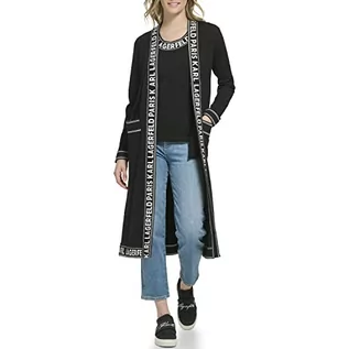 Swetry damskie - Karl Lagerfeld Paris Damski sweter z długim rękawem i logo miękki odzież sportowa, Czarny, XS - grafika 1