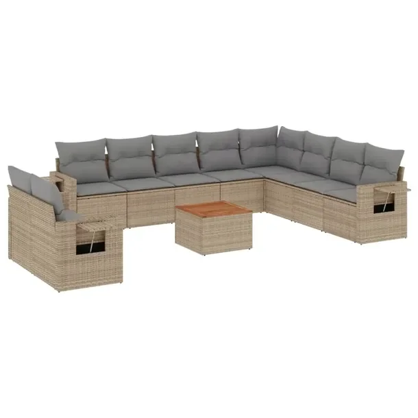 Zestaw mebli ogrodowych modułowych 9 elementów, rattan PE, beżowy, 62 x