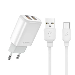 Ładowarka Sieciowa 2.4A 2xUSB + Kabel USB - USB-C Jellico EU02 biała - Ładowarki do telefonów - miniaturka - grafika 1