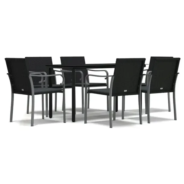 Zestaw mebli ogrodowych czarny rattan PE, stół 140x70x74 cm, krzesła 56x59x
