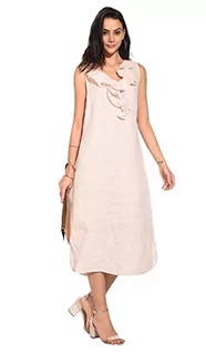 Sukienki - Sukienka damska 100% lniana Made in Italy, Krótka sukienka z dekoltem i kieszeniami, granatowa, rozmiar: XL, granatowy, XL - grafika 1