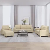 Sofy i kanapy - vidaXL 4-cz. komplet wypoczynkowy z poduszkami, kremowy, tkanina - miniaturka - grafika 1