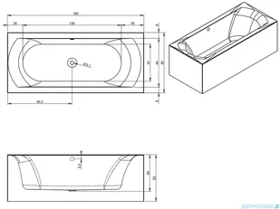 Riho Linares Plug&amp;Play wanna prostokątna 180x80cm lewa z obudową + nóżki B142018005 - Wanny z hydromasażem - miniaturka - grafika 2