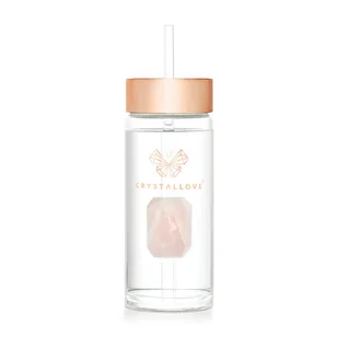 CRYSTALLOVE Szklana butelka na wodę z kwarcem różowym i słomką 400ml - Butelki termiczne - miniaturka - grafika 1