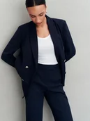 Marynarki i żakiety damskie - Granatowy dwurzędowy żakiet - miniaturka - grafika 1