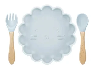 Lew Silikonowy Zestaw Talerzyk Plus Sztućce-Jasny niebieski - Miseczki i talerzyki dla dzieci - miniaturka - grafika 1