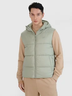 Męski bezrękawnik puchowy pikowany z kapturem 4F 4FWSS25TVJAM193 - zielony - Kurtki i kamizelki sportowe męskie - miniaturka - grafika 1