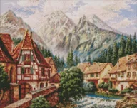 Malowanie po numerach - Diamentowa mozaika - Miasto w górach 40x50cm - Ideyka - miniaturka - grafika 1