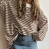 Bluzki damskie - TEMU Ta , jesienno-zimowa modna koszulka z luźnym, prążkowanym wzorem i prążkowanym kołnierzykiem, idealna na co dzień i do dojazdów do pracy. - miniaturka - grafika 1