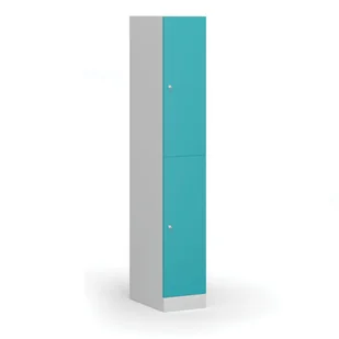 Szafka ubraniowa ze schowkami, 2 schowki, 1850 x 300 x 500 mm, zamek cylindryczny, drzwi zielone - Szafki biurowe - miniaturka - grafika 1