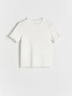Koszulki dla dziewczynek - Reserved - T-shirt z ozdobnym wykończeniem - złamana biel - miniaturka - grafika 1
