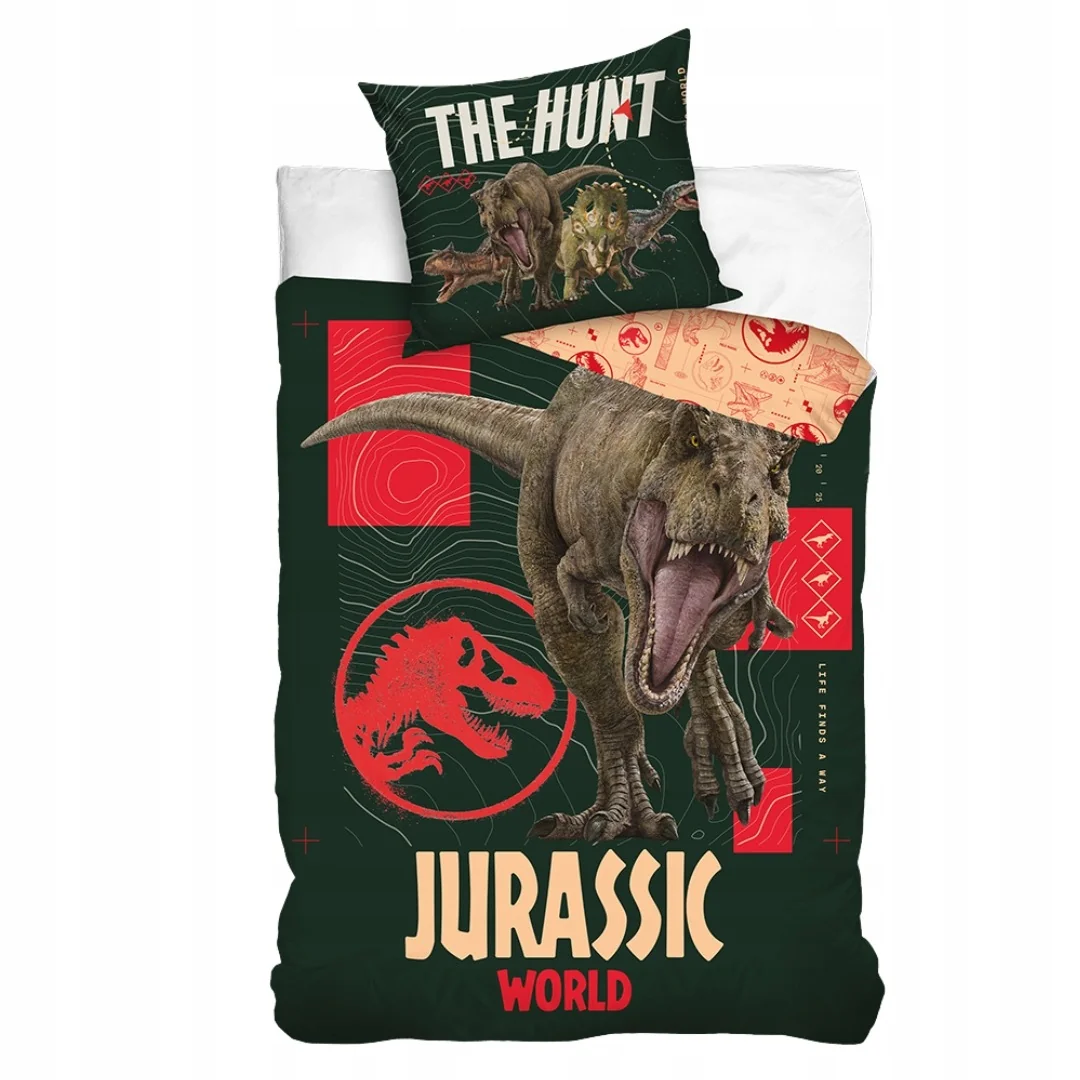 Pościel Bawełniana Jurassic World T-Rex 140x200 70x90 dla Fana Dinozaurów