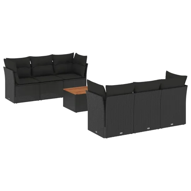 Zestaw mebli ogrodowych modułowych 4x sofa czarny, stół czarno-brązowy
