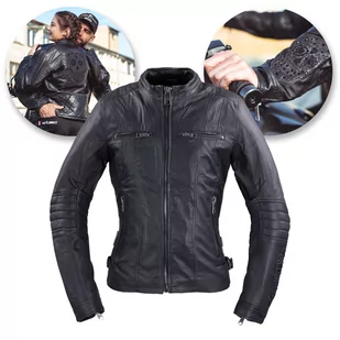 W-TEC Damska skórzana kurtka motocyklowa W-TEC Strass, czarny z dżetów, XS 22782-XS - Odzież motocyklowa - miniaturka - grafika 1