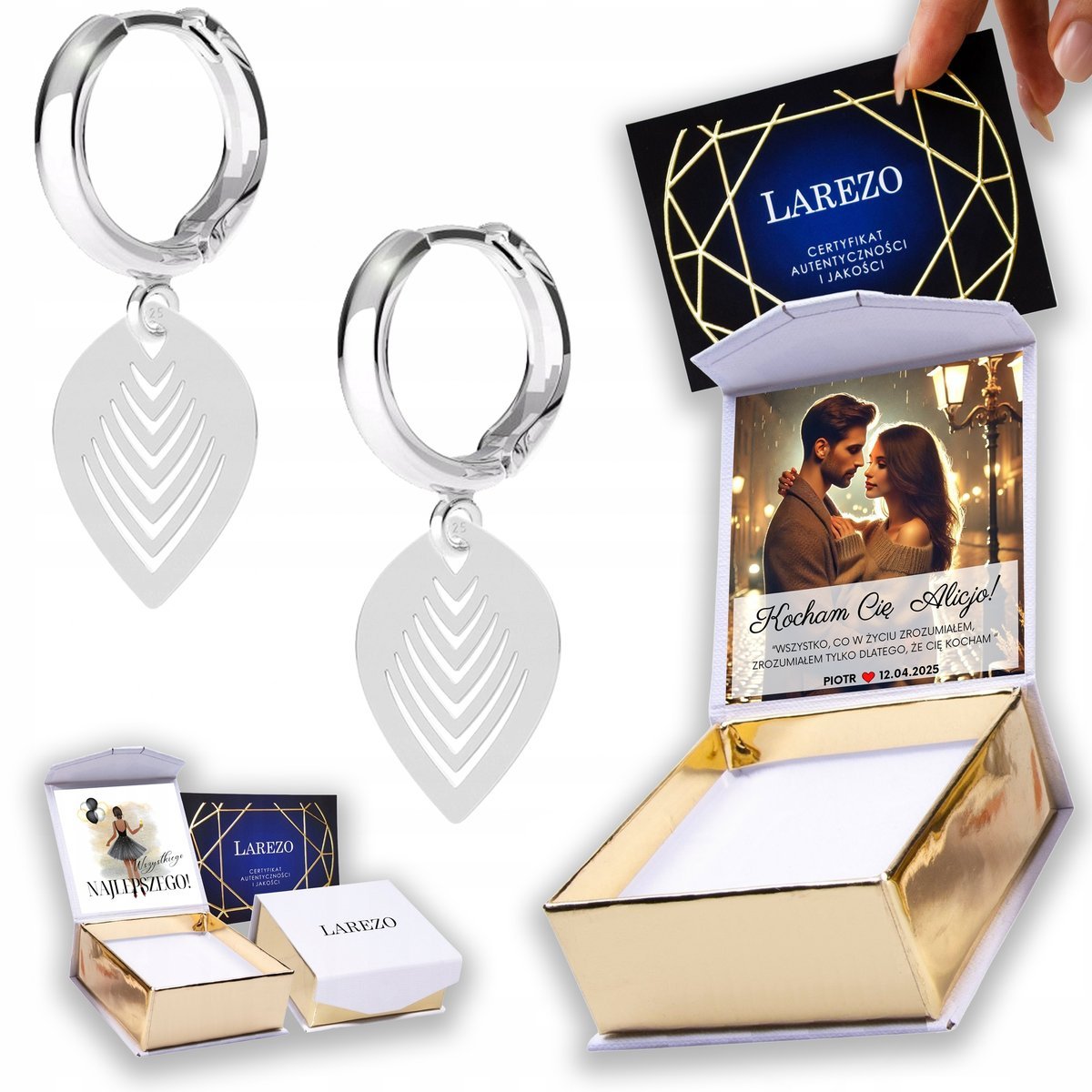 Kolczyki Srebrne 925 z Listkami Ażurowe Liście Listki Leaf Natura NADRUK