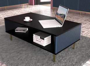 Stolik kawowy RAVENNA A 90x60 cm rama CZARNY MAT / CIEMNY NIEBIESKI Stolik kawowy MDF włoski styl NIEBIESKI z frezowanymi elementami złote lub czarne metalowe nogi metalowe nóżki - Ławy i stoliki kawowe - miniaturka - grafika 1