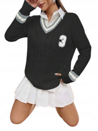 SHEIN SWETER DAMSKI CZARNY Z DŁUGIM RĘKAWEM 40/42 ŁUE