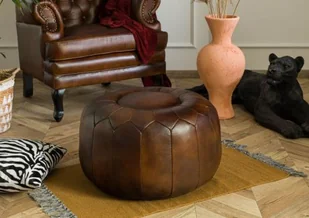 CHESTERFIELD Pufa #18 Skóra naturalna 60x38 cm - Pufy i podnóżki - miniaturka - grafika 1
