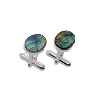 Spinki do mankietów i krawatów - Srebrne spinki do mankietów Labradoryt oprawiony (S1249A) - miniaturka - grafika 1