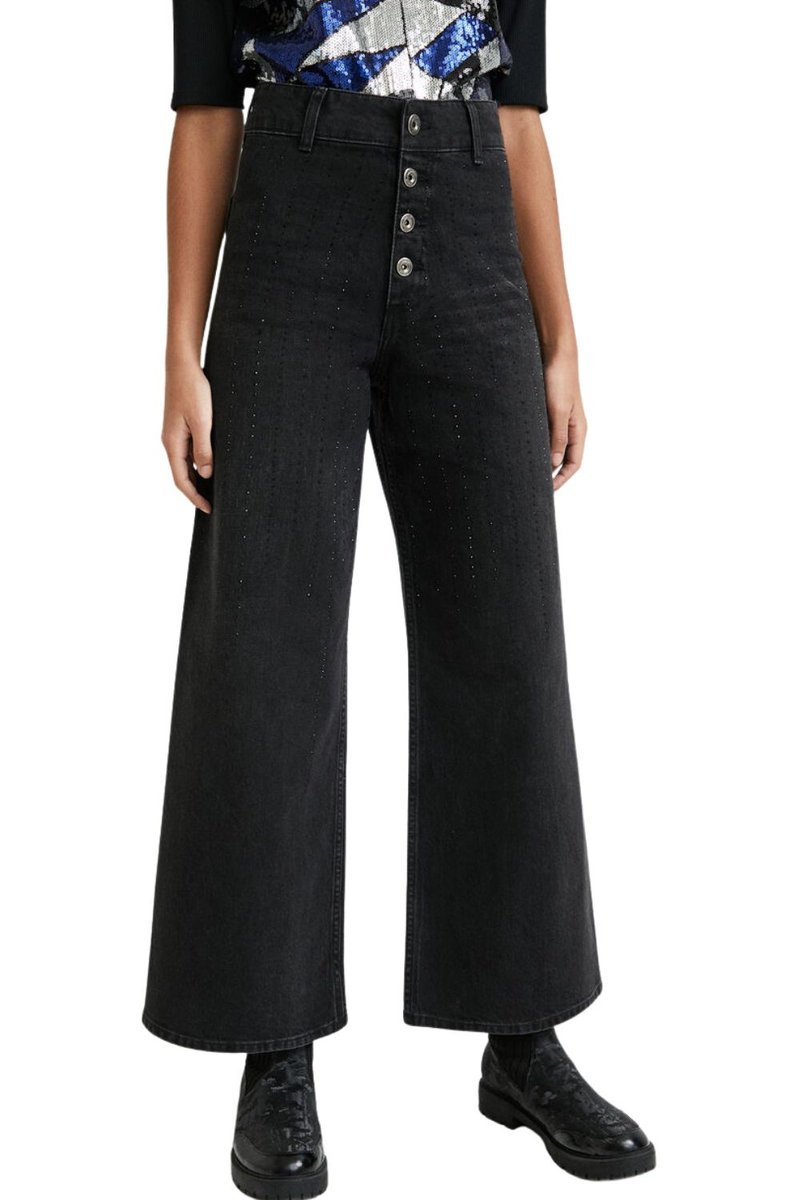 Spodnie damskie Desigual Moon jeansy czarne z cyrkoniami-XL