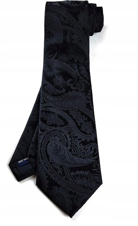 KRAWAT I POSZETKA Zestaw Paisley Elegancki Prezent Męski Czarny z Wzorem