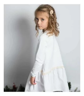biała dresowa sukienka z falbanką koronką dla dziewczynki 122 / Royal Baby Shop - Sukienki i spódniczki dla dziewczynek - miniaturka - grafika 1