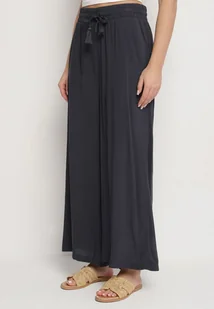 Granatowe Wiskozowe Spodnie o Szerokim Kroju Ozdobione Sznurkiem Natamia - Spodnie damskie - miniaturka - grafika 1