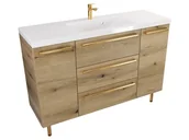 Szafki łazienkowe - Szafka Stojąca Z Umywalką ATHD 120 cm D - Dąb Evoke Coast Mat - Uchwyty Złote Polerowane - miniaturka - grafika 1