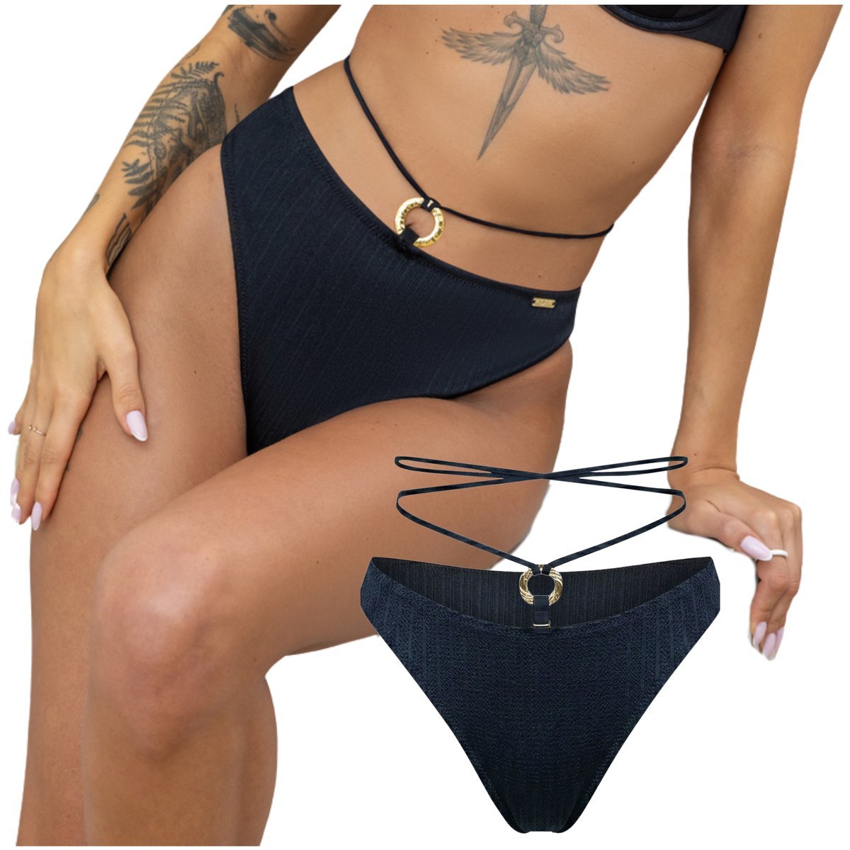 Majtki kąpielowe figi z paseczkami KRISLINE BORABORA Briefs czarne S
