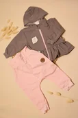 Dresy i komplety dla dziewczynek - Dres dla dziewczynki szara bluza z kapturem i falbanką z motywem sówki oraz różowe spodnie Koala baby 80 - Koala Baby - miniaturka - grafika 1