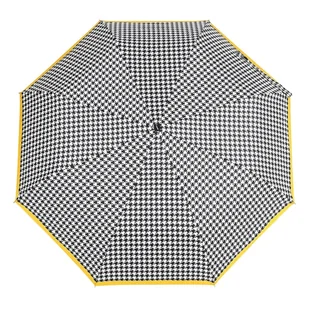 Parasol damski Doppler Fiber Element Gold półautomatyczny składany wzór pepitka z żółtą oblamówką - Parasole - miniaturka - grafika 1