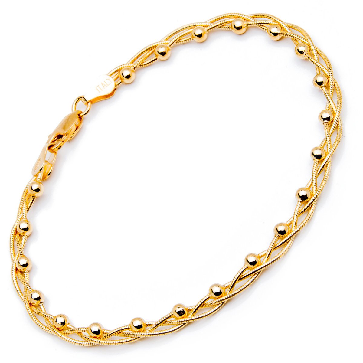 Srebrna pozłacana bransoletka 925 plecione kulki