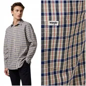 Koszule męskie - Wrangler 1 PKT SHIRT Beige klasyczna koszula bawełniana męska w kratę XL - miniaturka - grafika 1