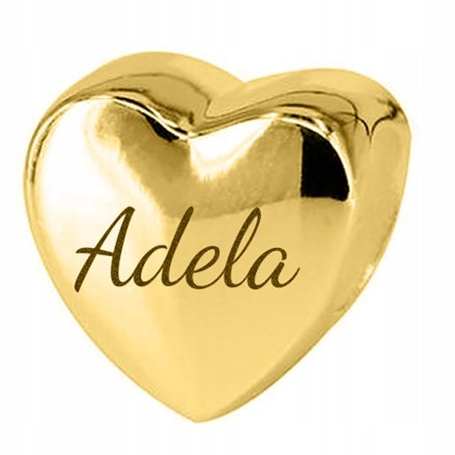 Charms Złoty Serce z Imieniem Grawerem Imię Adela SREBRO 925 + GRAWER