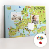 Tablice i flipcharty - Szkolna Tablica korkowa 60x40 cm, Kolorowe Pinezki, wzór Mapa świata z flagami - miniaturka - grafika 1